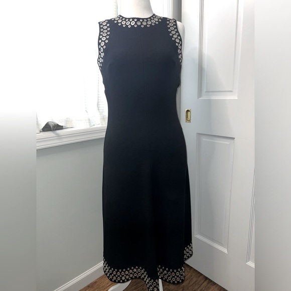 ALEXANDER WANG • BLACK KNIT EYELET EMBELLISHED • SLEEVELESS MIDI DRESS - Picture 3 of 8
